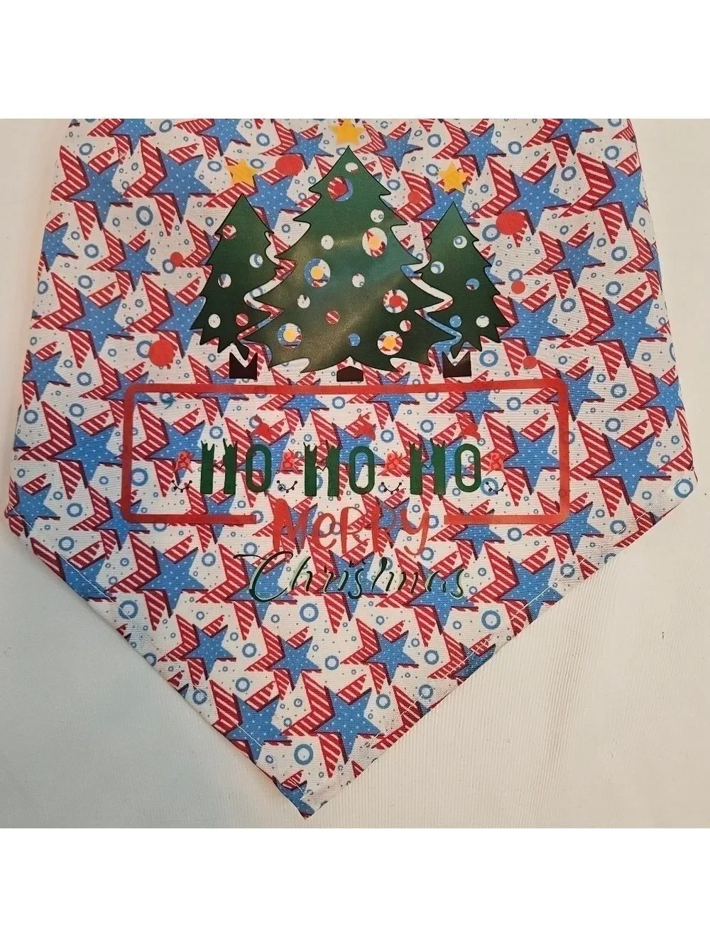 Upcycled Dog Bandana Christmas Trees heat transfer Ho Ho Ho Merry Christmas (M)